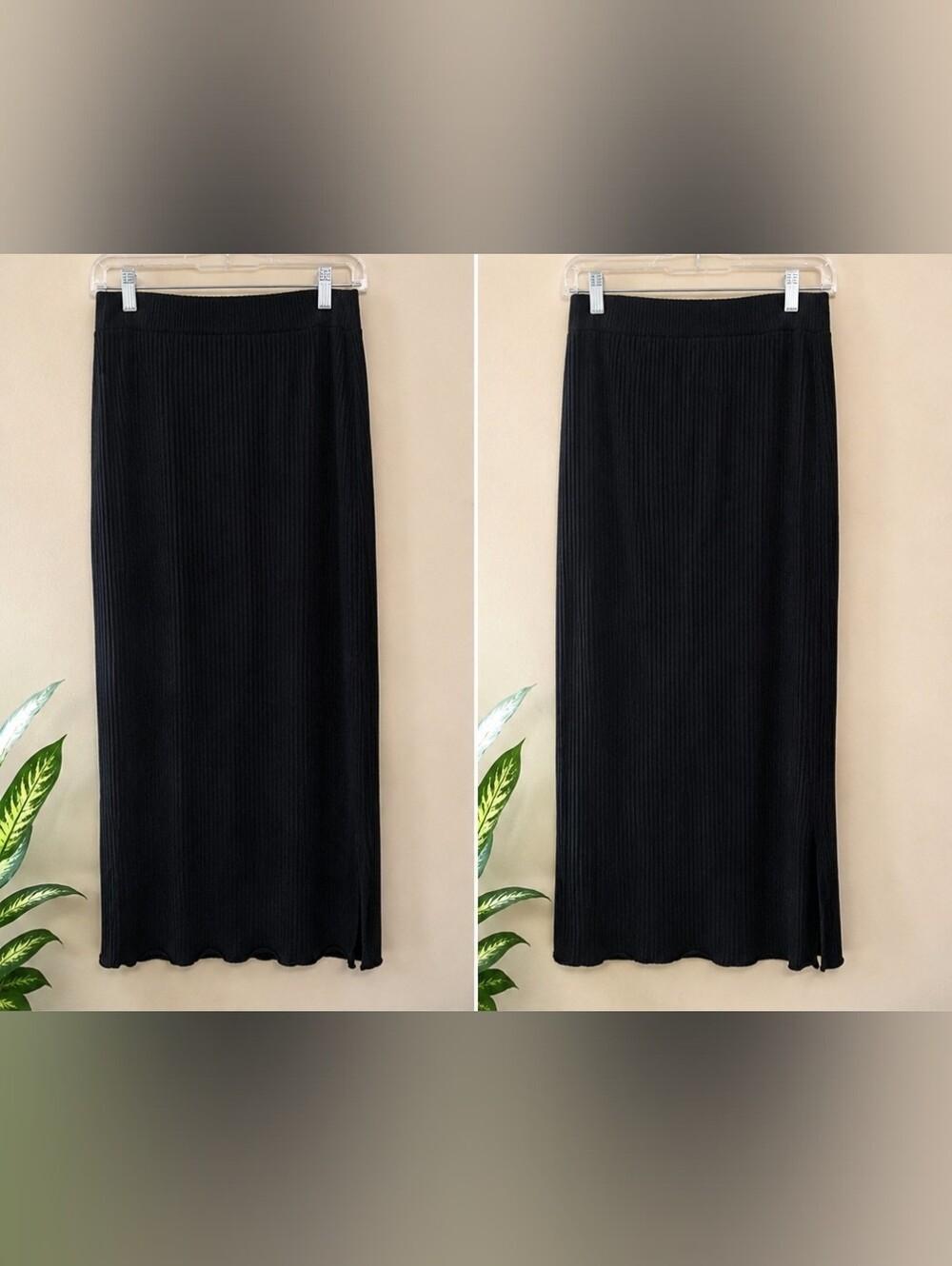 Time and Tru Black Ribbed Midi Skirt